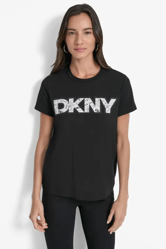 LOGO EMBELLISHED TEE sold by DKNY