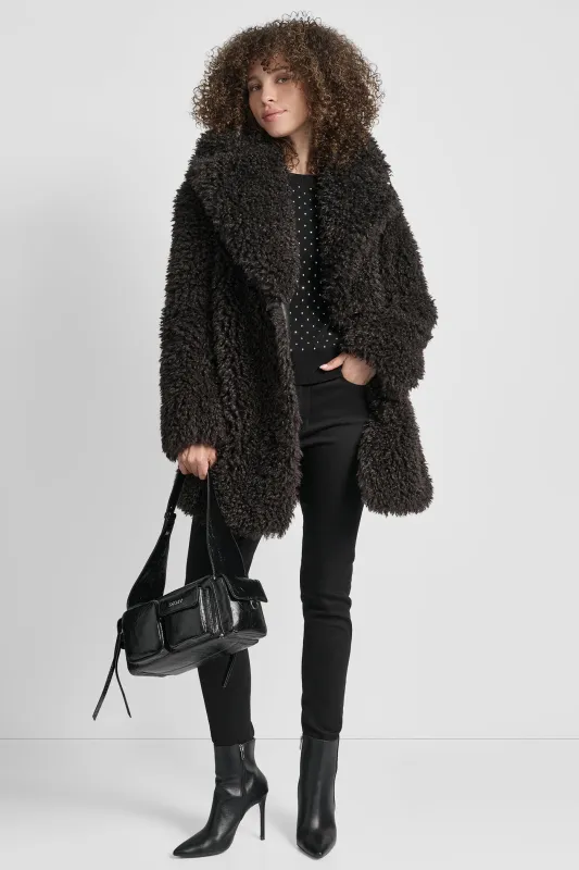 FAUX TEDDY FUR JACKET sold by DKNY