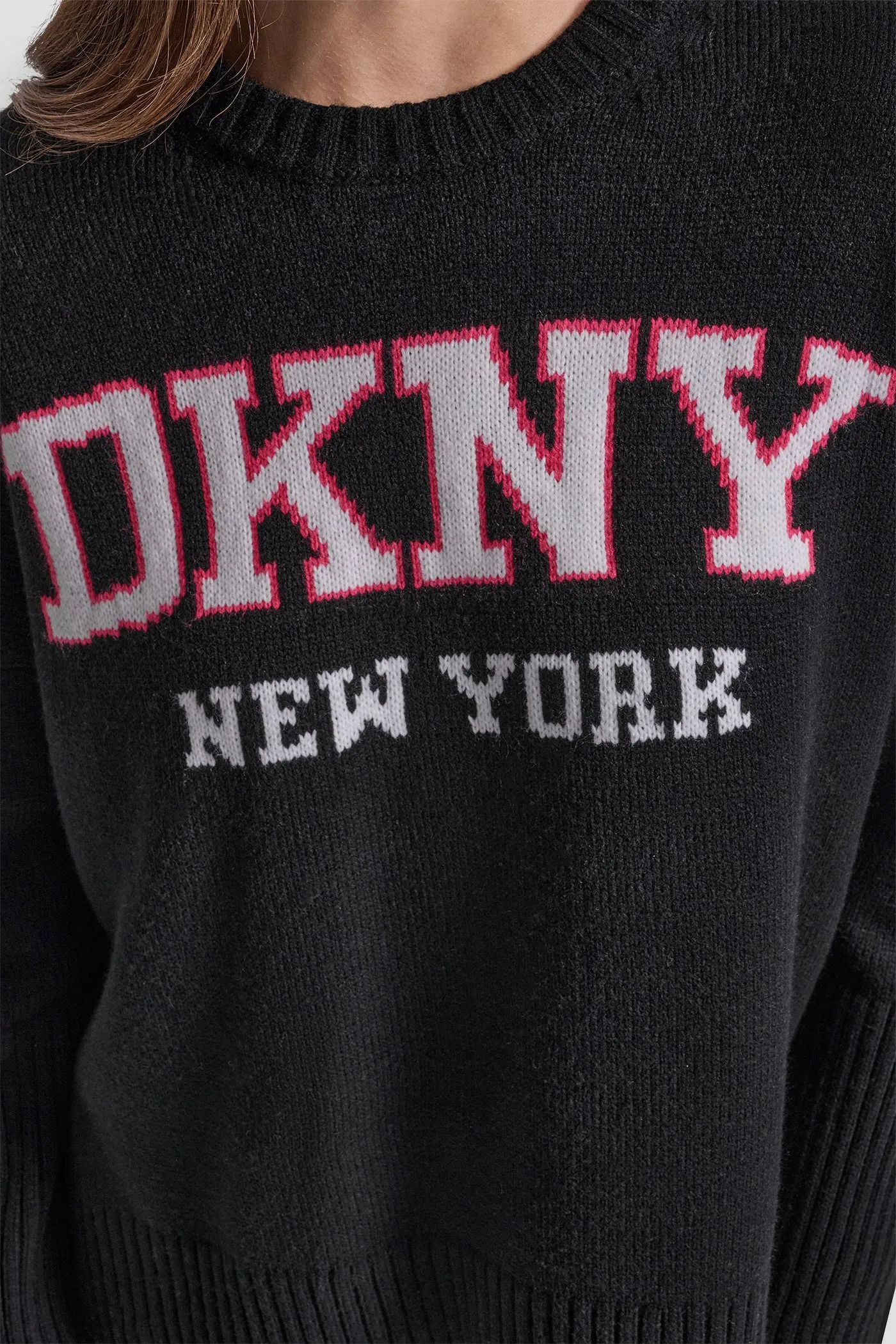VARSITY LOGO INTARSIA CREW NECK RELAXED SWEATER sold by DKNY product image thumbnail 4