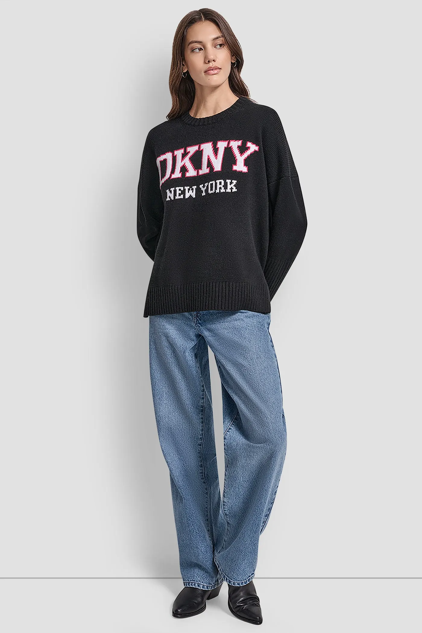 VARSITY LOGO INTARSIA CREW NECK RELAXED SWEATER sold by DKNY product image thumbnail 5