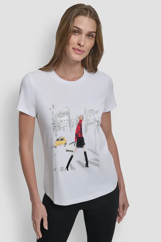 SHORT SLEEVE CAB CONVERSATIONAL T-SHIRT sold by DKNY