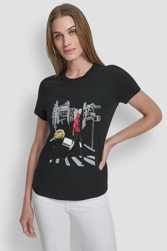 SHORT SLEEVE CAB CONVERSATIONAL T-SHIRT sold by DKNY