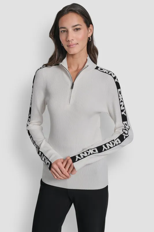 LONG SLEEVE 1/4 ZIP LOGO TAPE SWEATER sold by DKNY