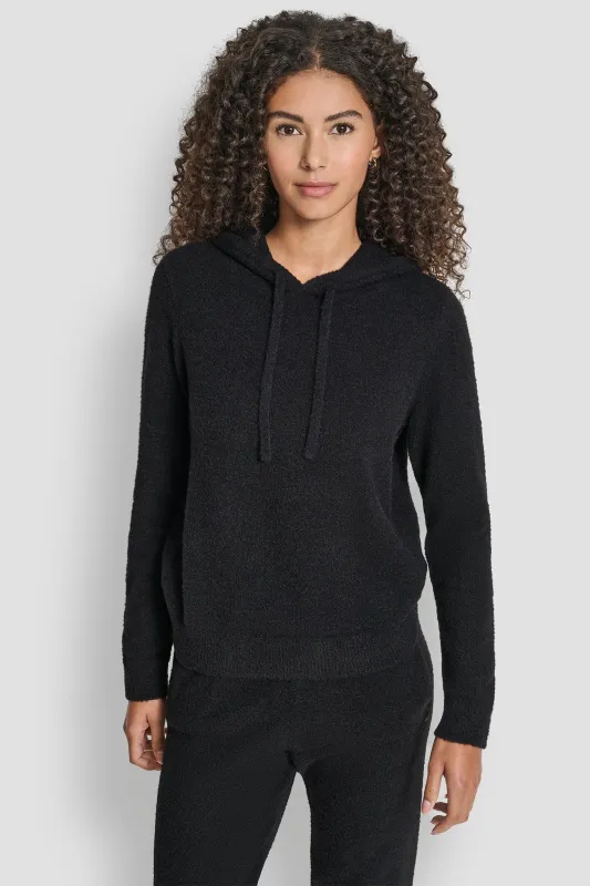 FEATHER YARN HOODIE WITH DRAWCORD AND TONAL LOGO sold by DKNY
