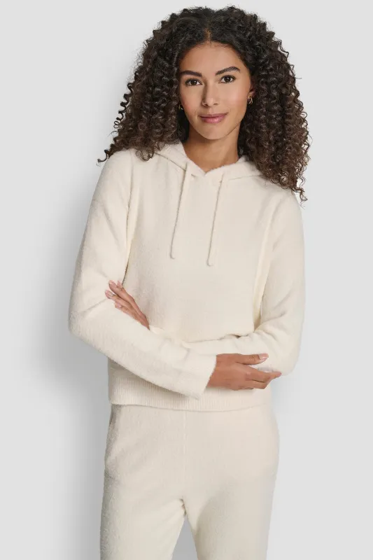 FEATHER YARN HOODIE WITH DRAWCORD AND TONAL LOGO sold by DKNY