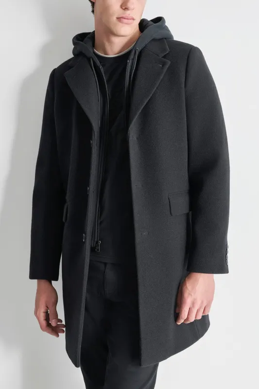 FAUX WOOL COAT WITH HOODED BIB sold by DKNY