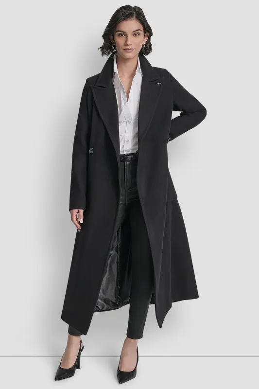 LONG WOOL TAILORED TIE WAIST COAT sold by DKNY