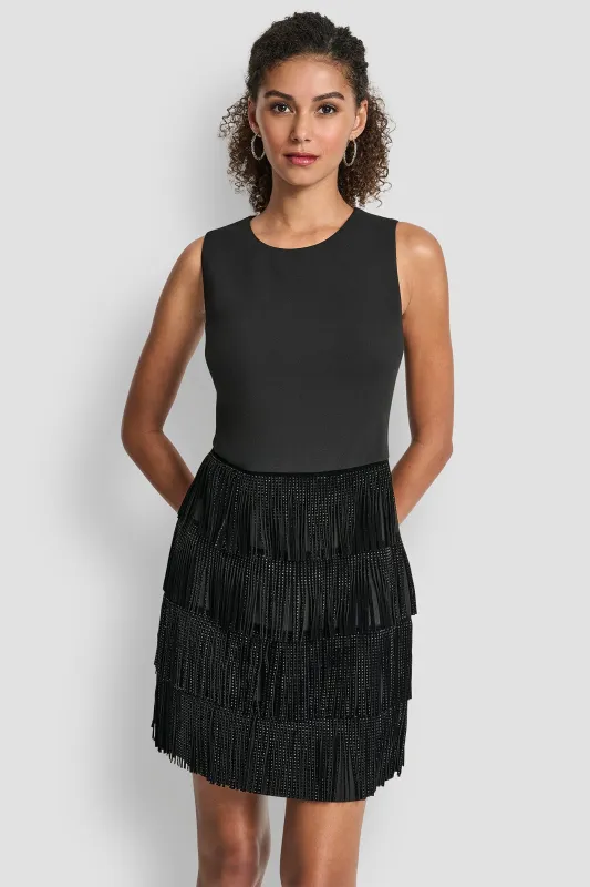 SLEEVELESS SHIFT DRESS WITH TIERED SKIRT made by DKNY