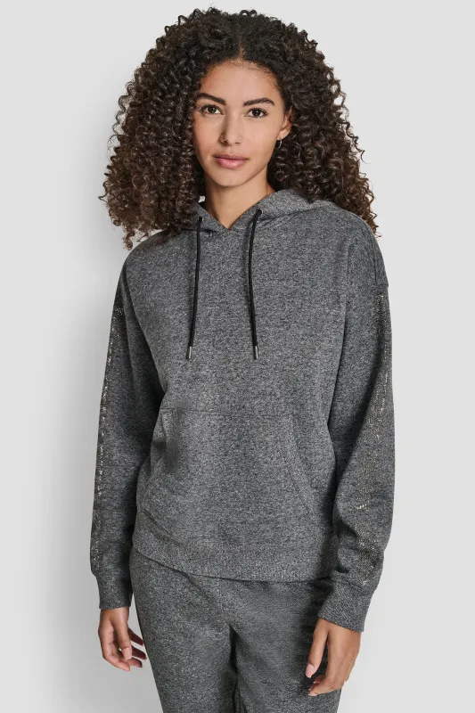 RELAXED RHINESTONE SLEEVE LOGO HOODIE sold by DKNY