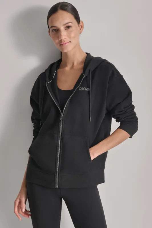 LOGO-EMBELLISHED FLEECE HOODIE sold by DKNY