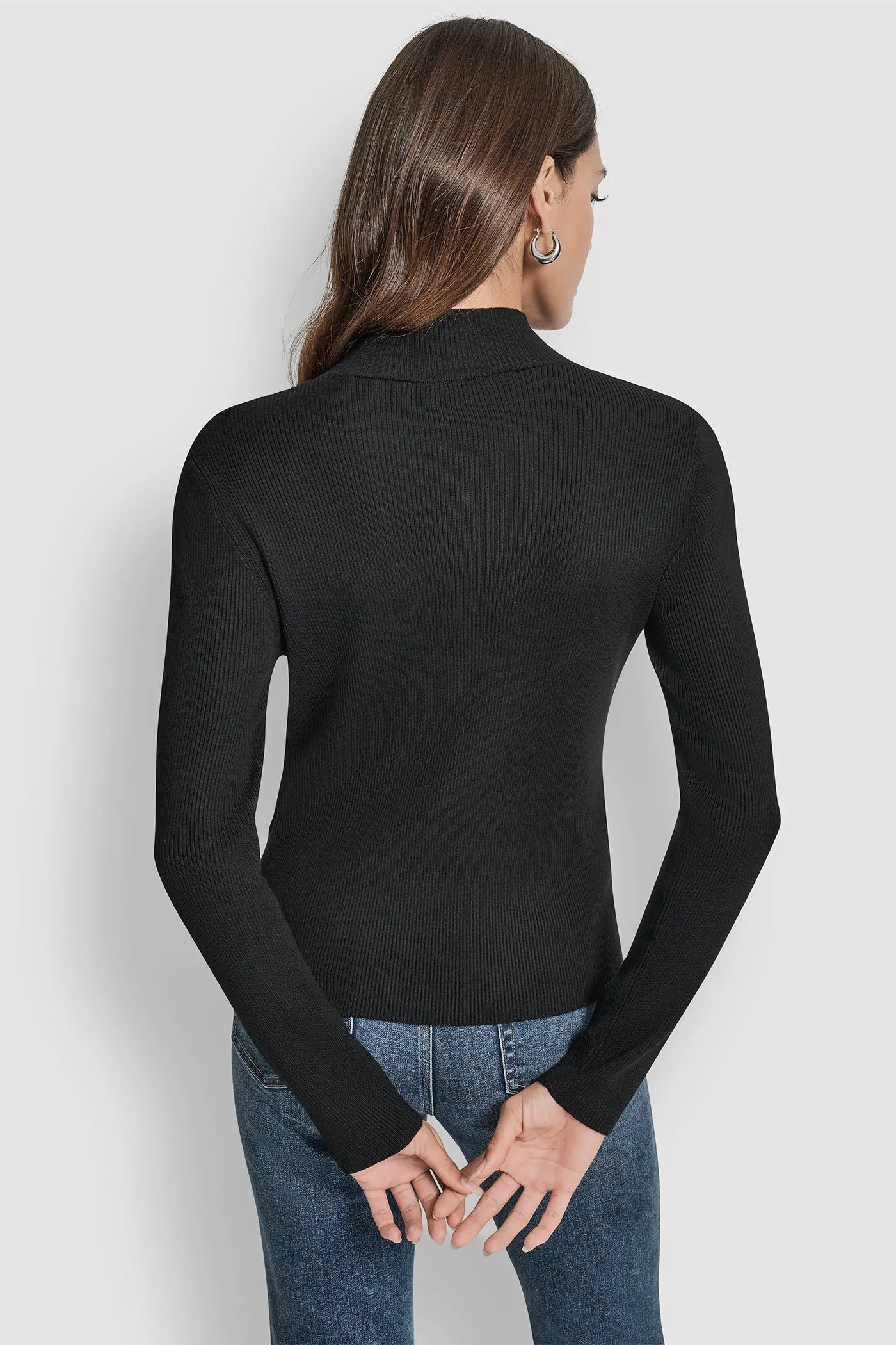 RIB LONG SLEEVE MOCK NECK WITH RHINESTONES AT CUFF sold by DKNY product image thumbnail 2