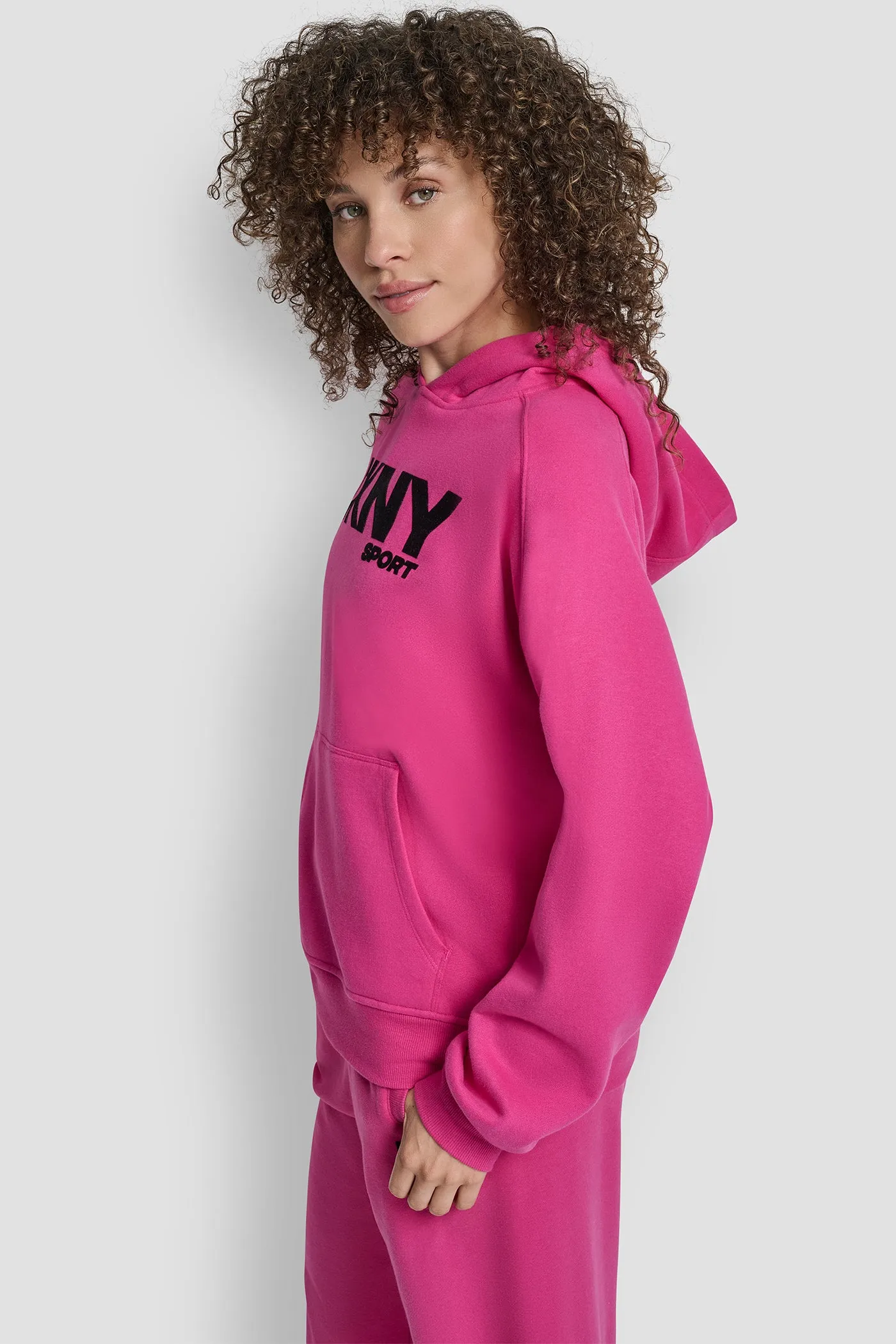 OVERSIZED FLOCKED LOGO PULLOVER HOODIE sold by DKNY product image thumbnail 3