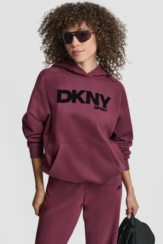 OVERSIZED FLOCKED LOGO PULLOVER HOODIE sold by DKNY