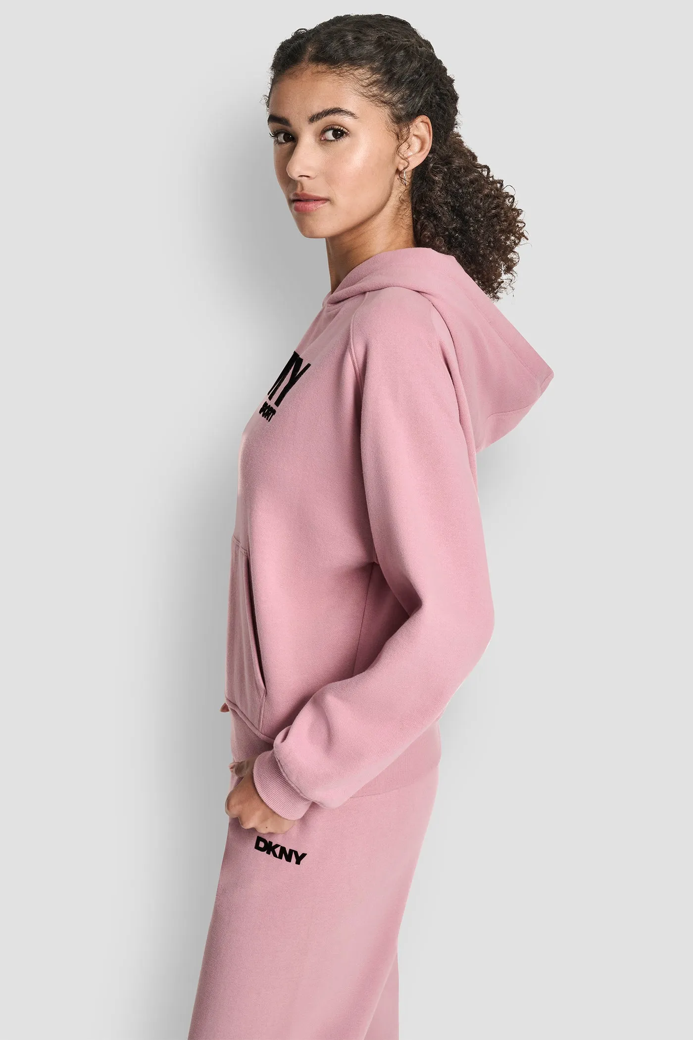 OVERSIZED FLOCKED LOGO PULLOVER HOODIE sold by DKNY product image thumbnail 3