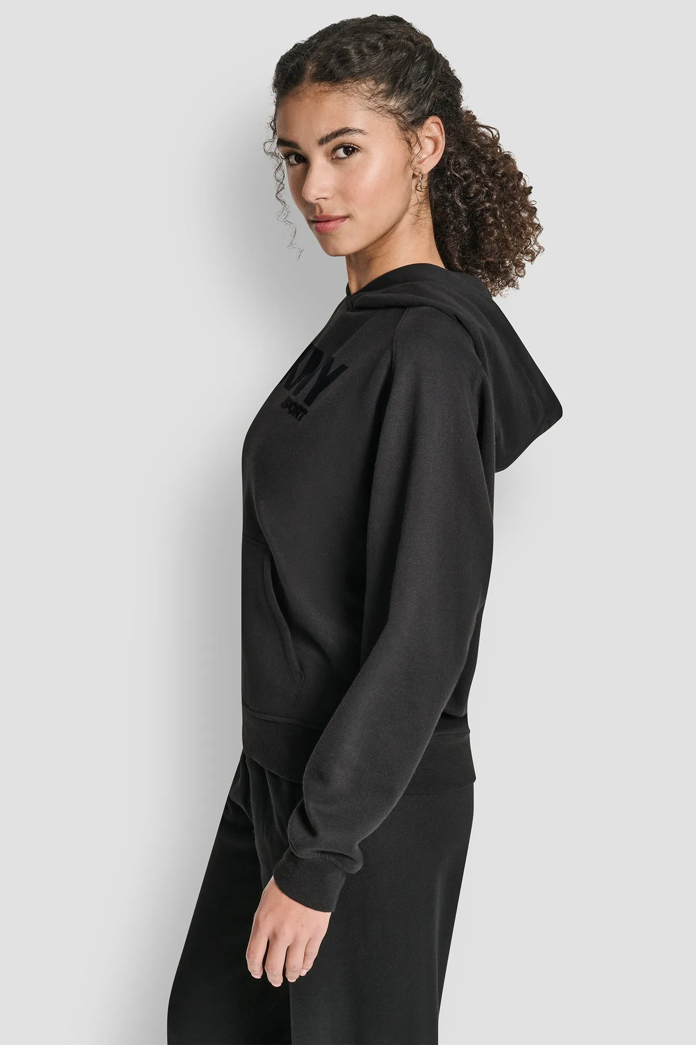 OVERSIZED FLOCKED LOGO PULLOVER HOODIE sold by DKNY product image thumbnail 3
