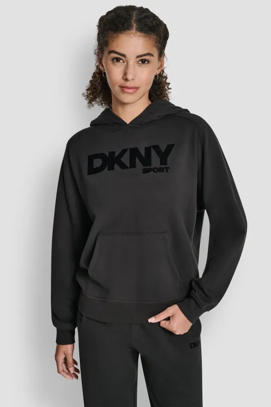 OVERSIZED FLOCKED LOGO PULLOVER HOODIE sold by DKNY