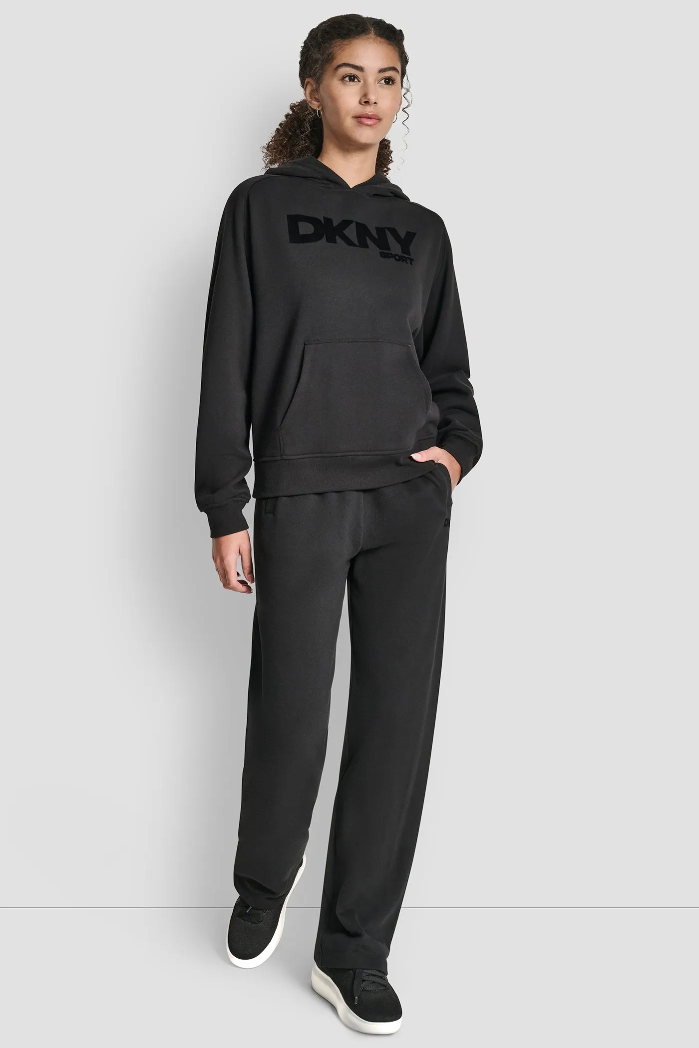OVERSIZED FLOCKED LOGO PULLOVER HOODIE sold by DKNY product image thumbnail 5