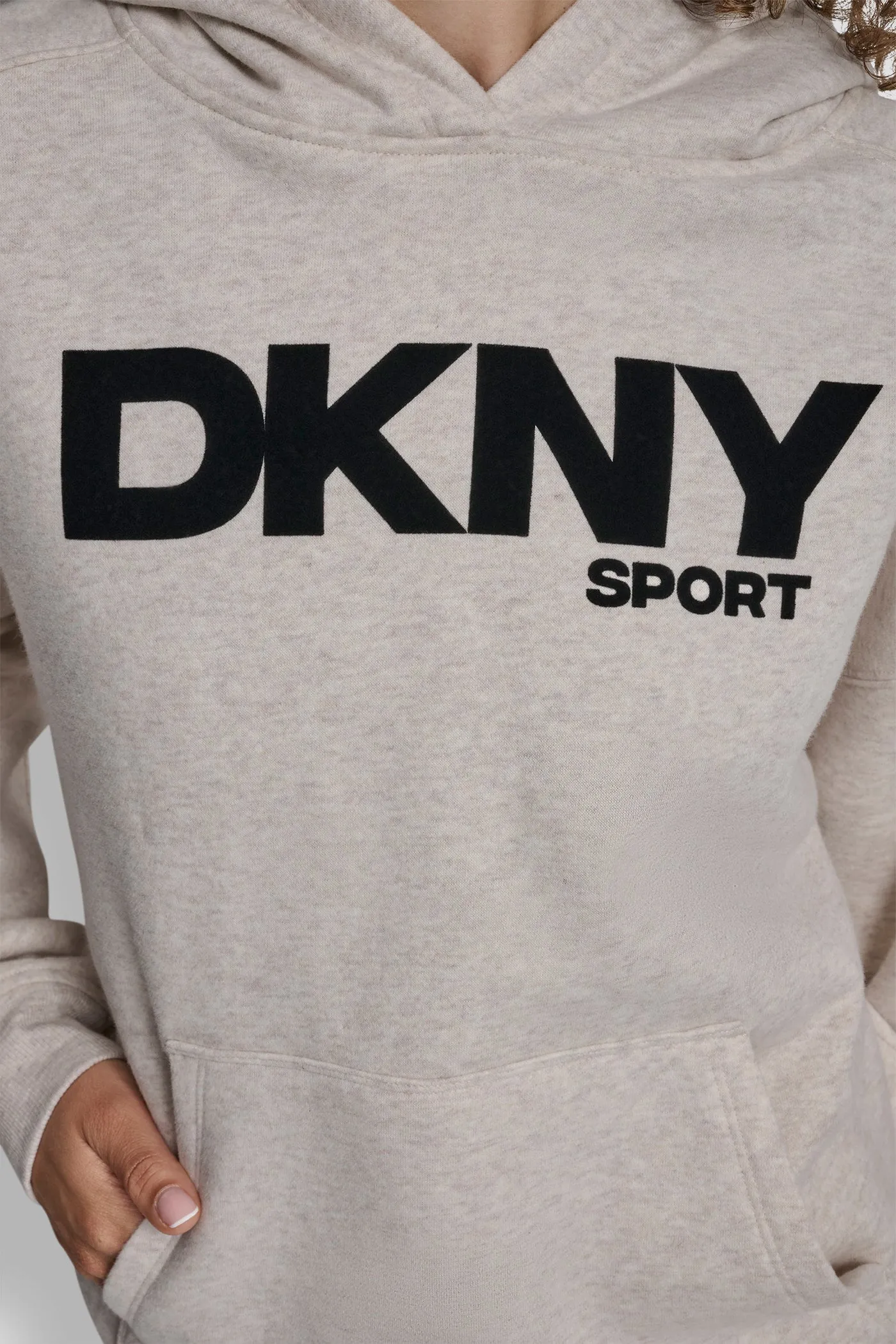 OVERSIZED FLOCKED LOGO PULLOVER HOODIE sold by DKNY product image thumbnail 4