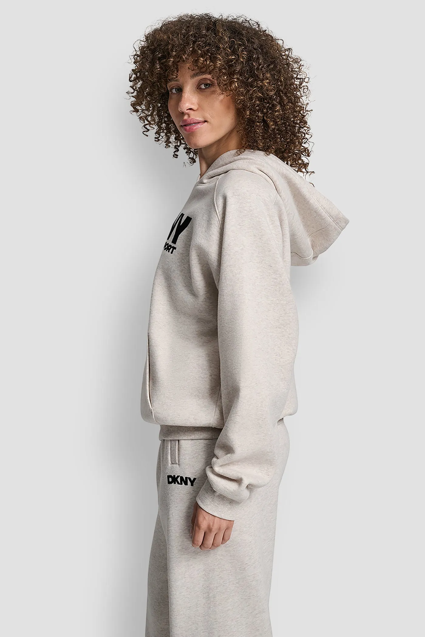 OVERSIZED FLOCKED LOGO PULLOVER HOODIE sold by DKNY product image thumbnail 3