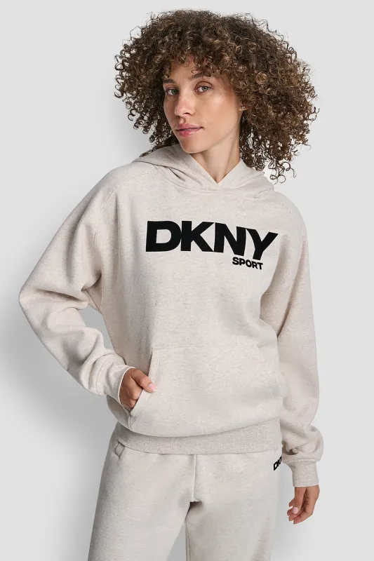 OVERSIZED FLOCKED LOGO PULLOVER HOODIE sold by DKNY