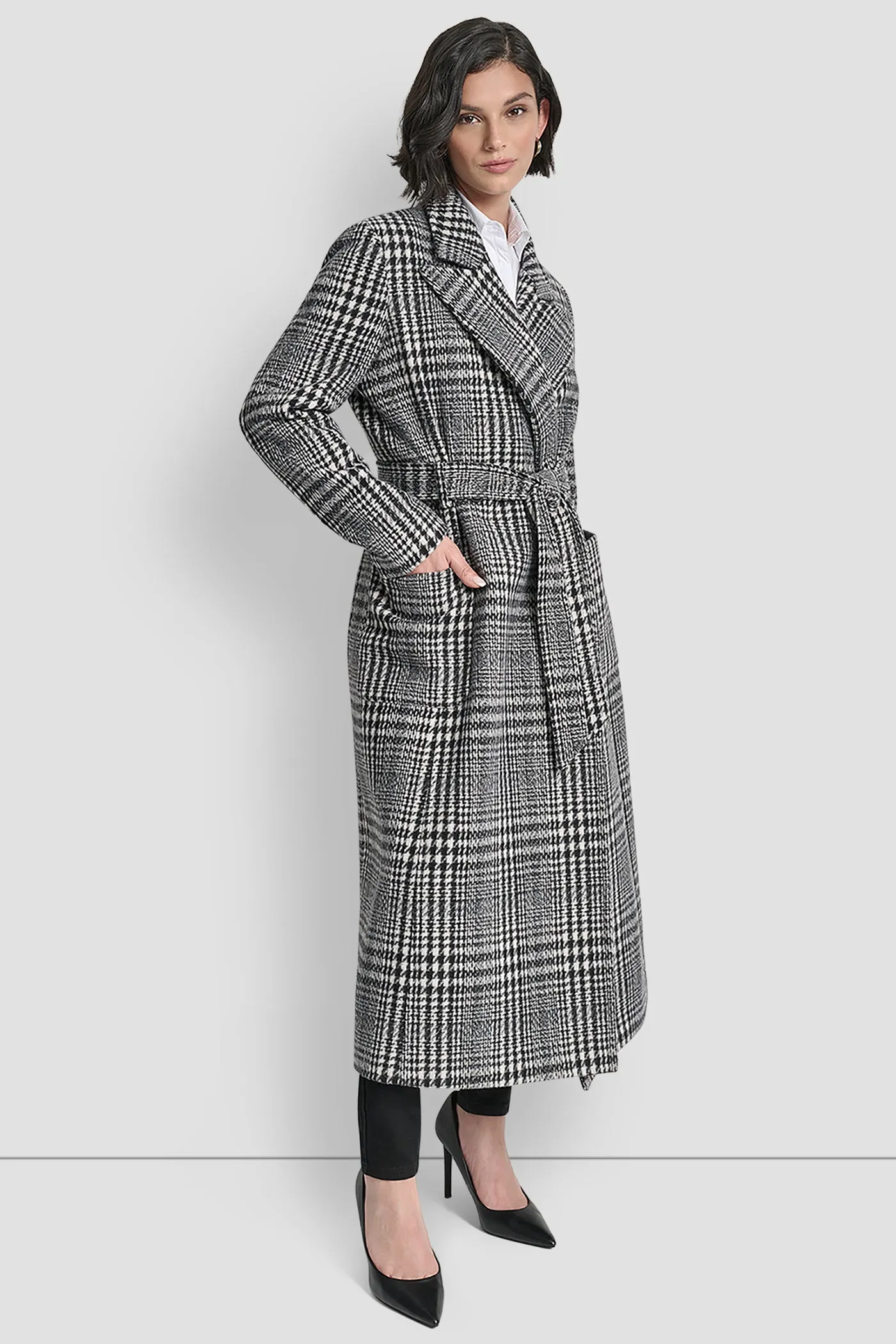 LONG WOOL TAILORED TIE WAIST COAT sold by DKNY product image thumbnail 3