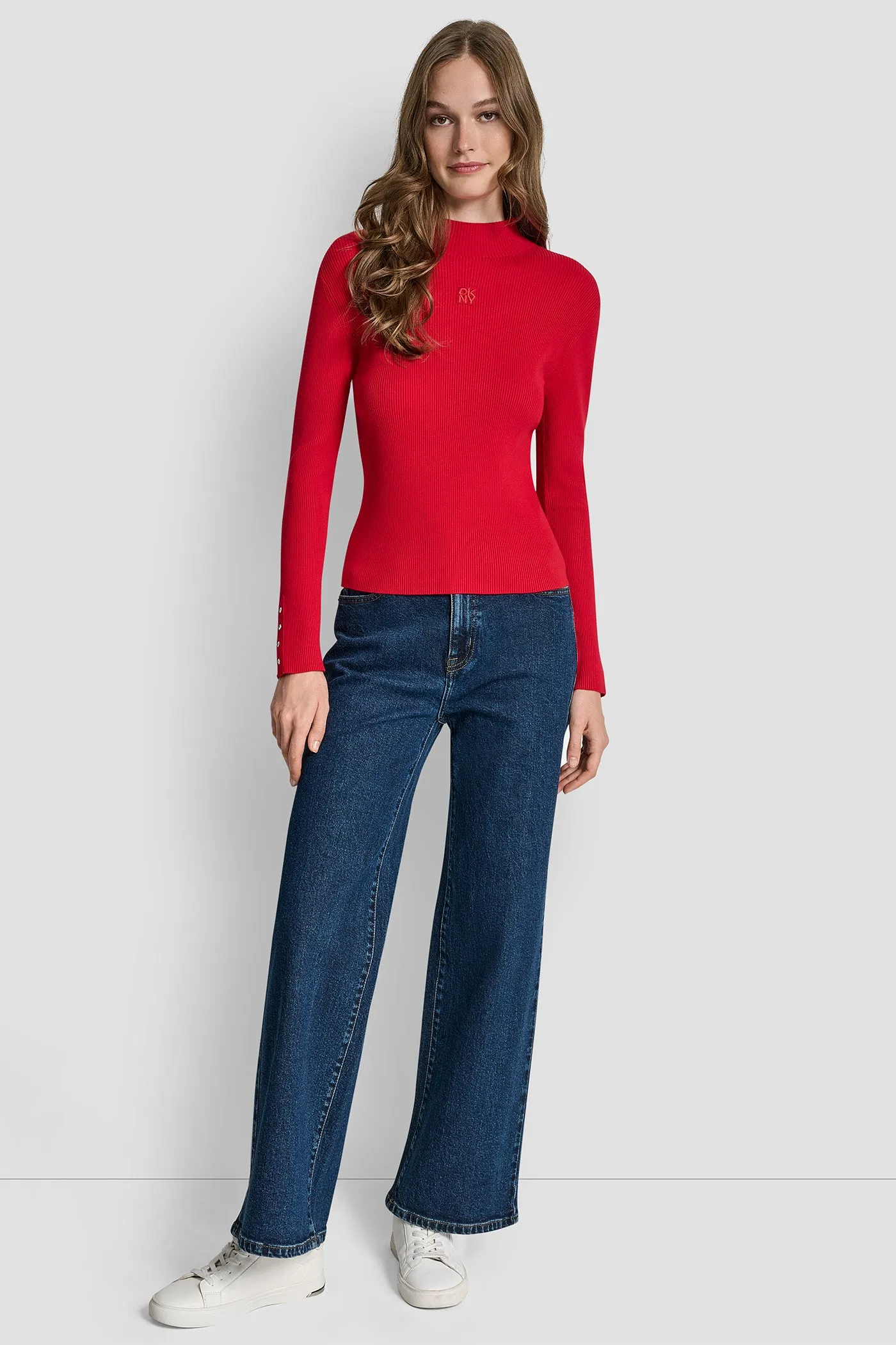 RIB LONG SLEEVE MOCK NECK WITH RHINESTONES AT CUFF sold by DKNY product image thumbnail 5
