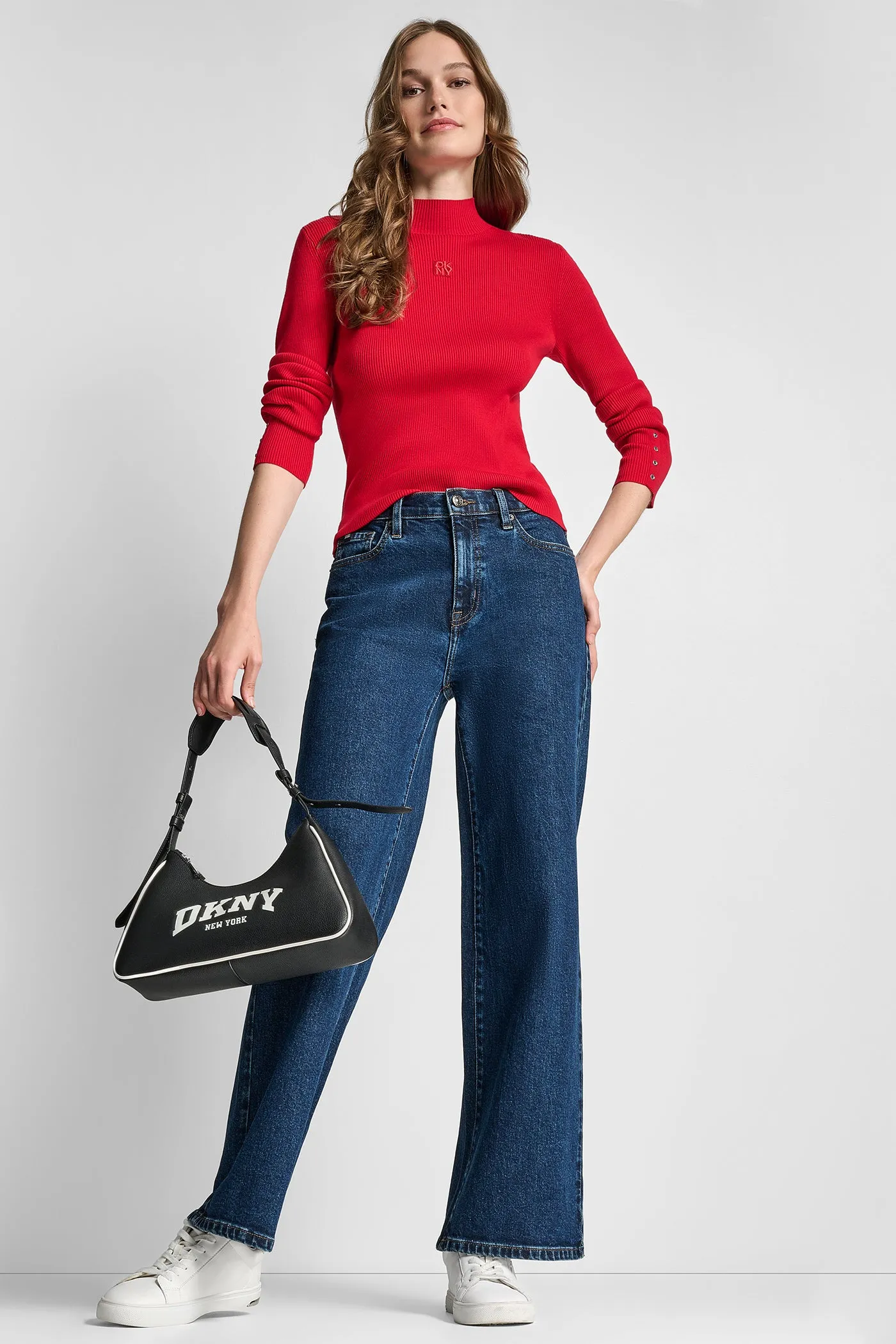 RIB LONG SLEEVE MOCK NECK WITH RHINESTONES AT CUFF sold by DKNY product image thumbnail 3