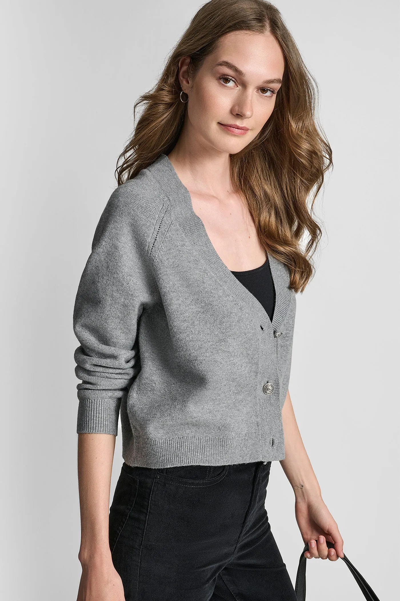 V-NECK RAGLAN CARDIGAN WITH REGAL BUTTONS sold by DKNY product image thumbnail 3