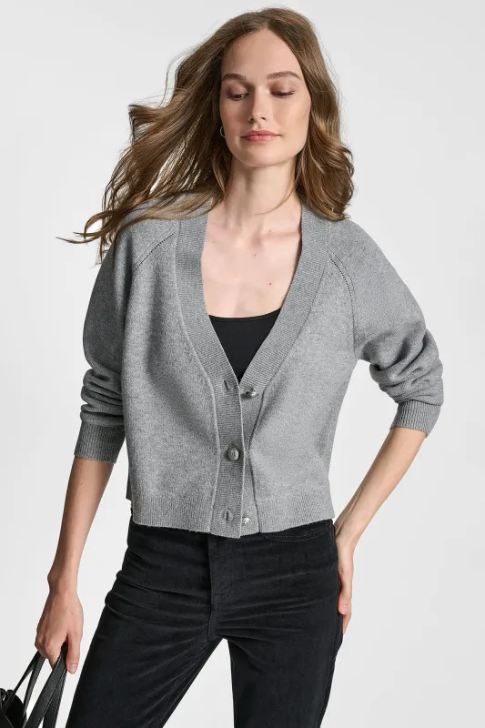 V-NECK RAGLAN CARDIGAN WITH REGAL BUTTONS sold by DKNY