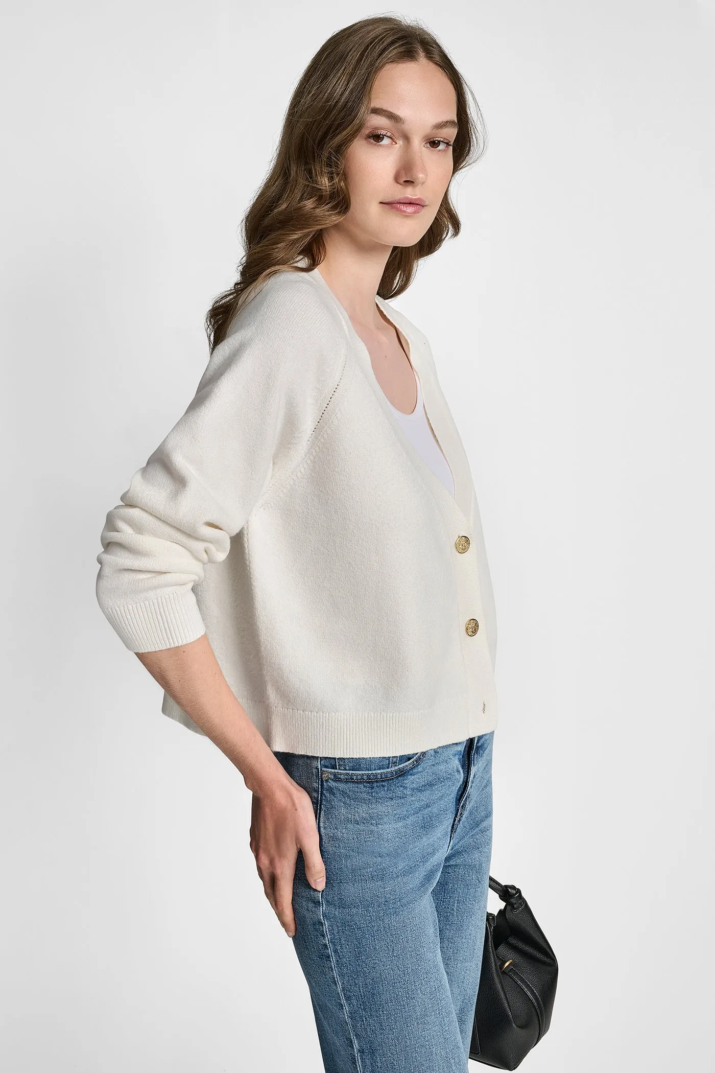 V-NECK RAGLAN CARDIGAN WITH REGAL BUTTONS sold by DKNY product image thumbnail 3