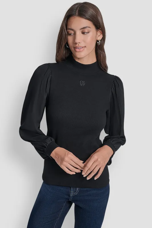 PUFF SLEEVE MIXED MEDIA TOP sold by DKNY