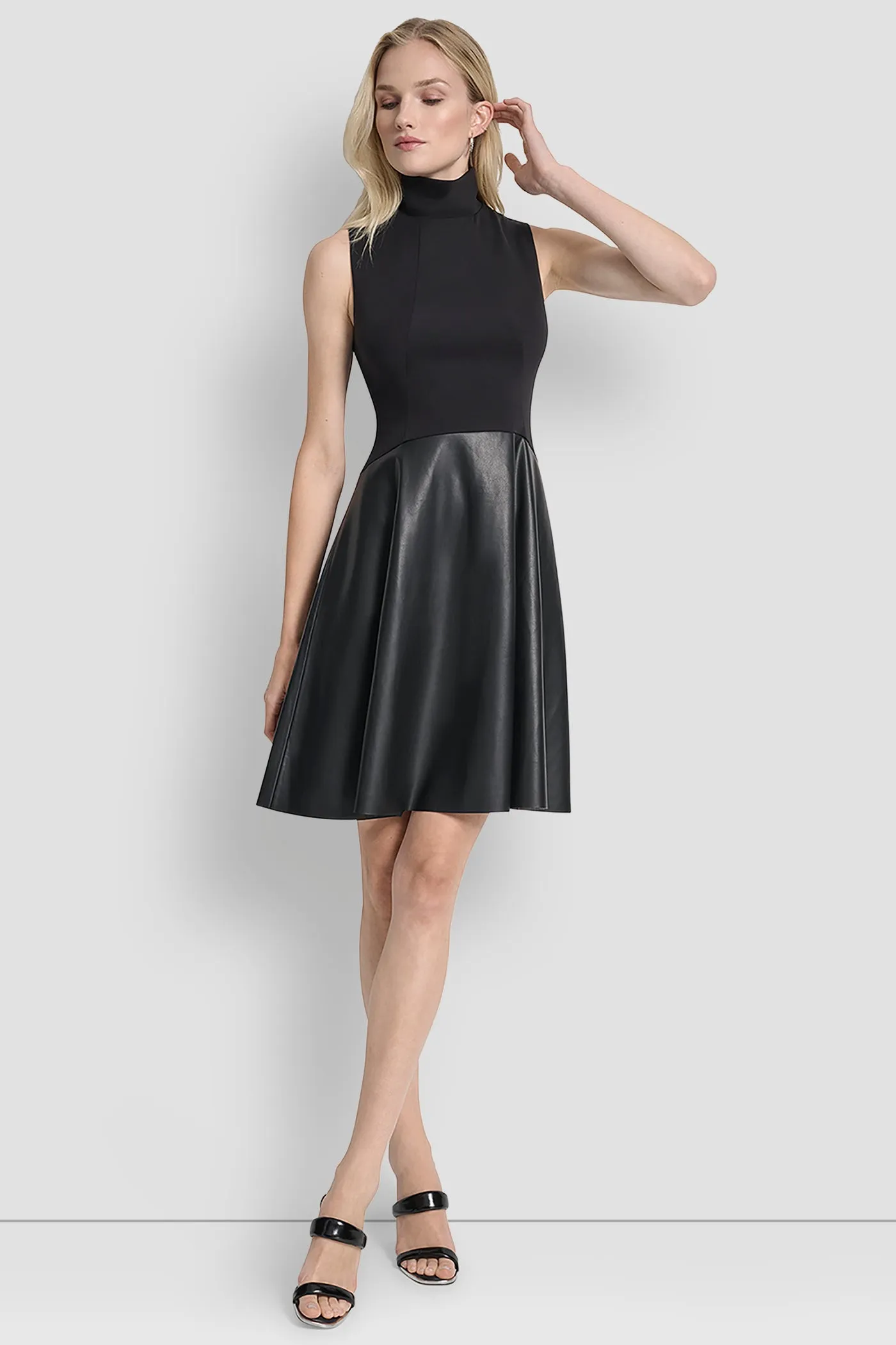 SLEEVELESS MOCK NECK SKATER DRESS sold by DKNY