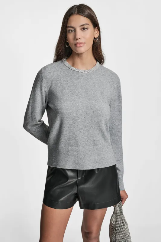CREW NECK  WITH RHINESTONE TRIM AT NECK sold by DKNY