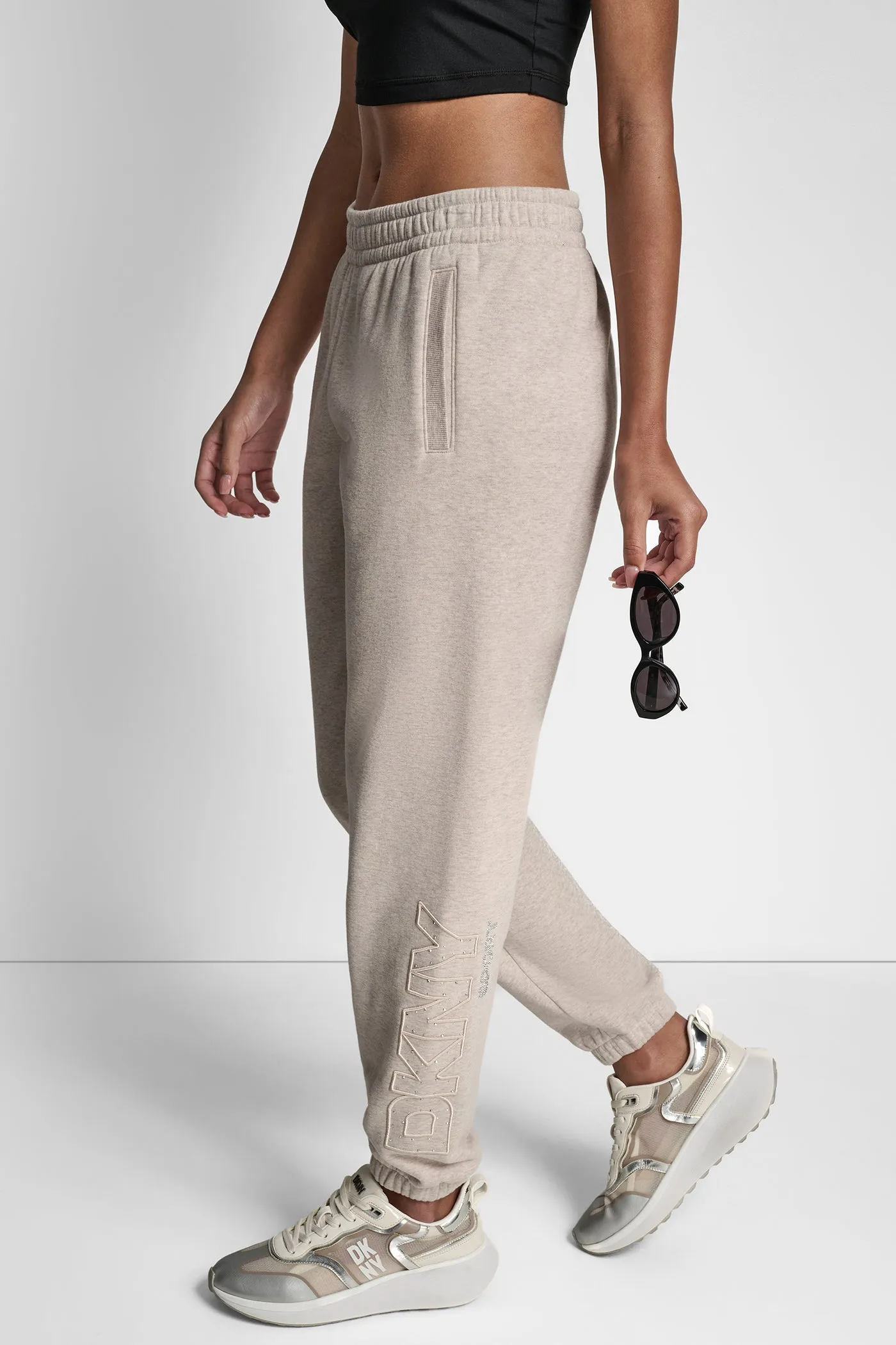 RAISED EMBROIDERY OUTLINE RHINESTONE LOGO JOGGER sold by DKNY product image thumbnail 3