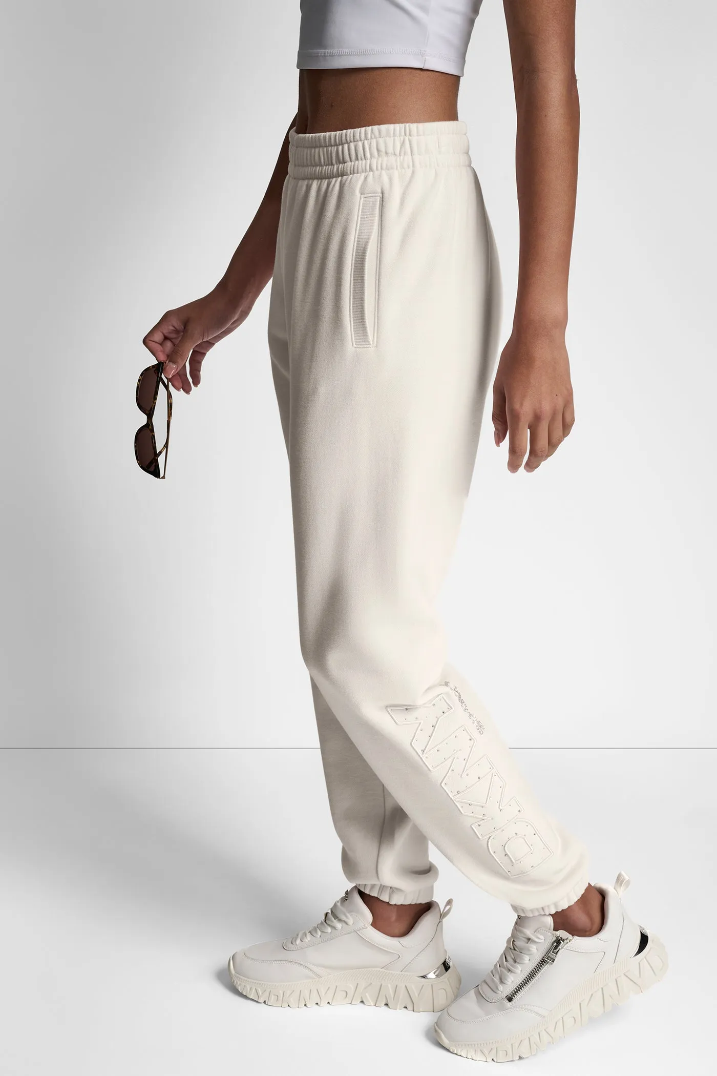 RAISED EMBROIDERY OUTLINE RHINESTONE LOGO JOGGER sold by DKNY product image thumbnail 3
