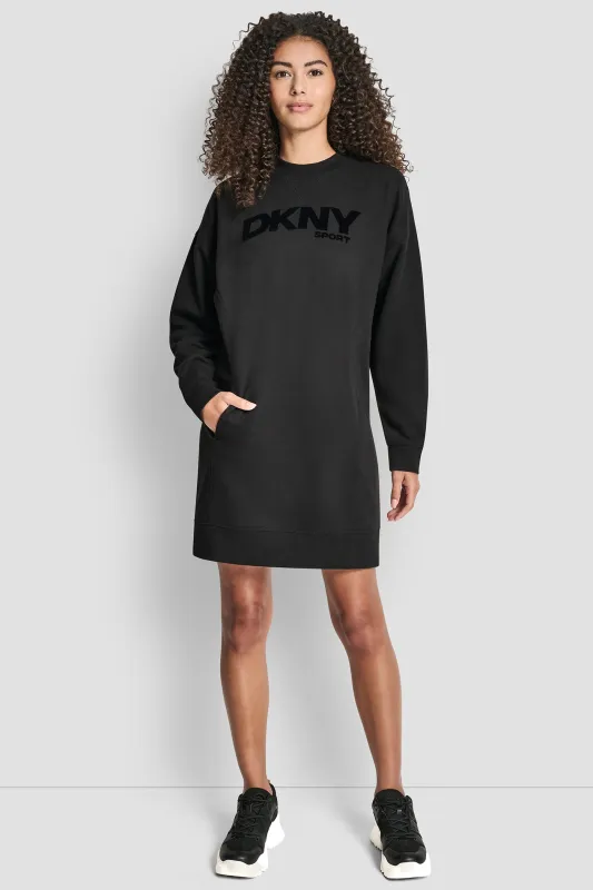 FLOCKED LOGO SHIFT SNEAKER DRESS sold by DKNY