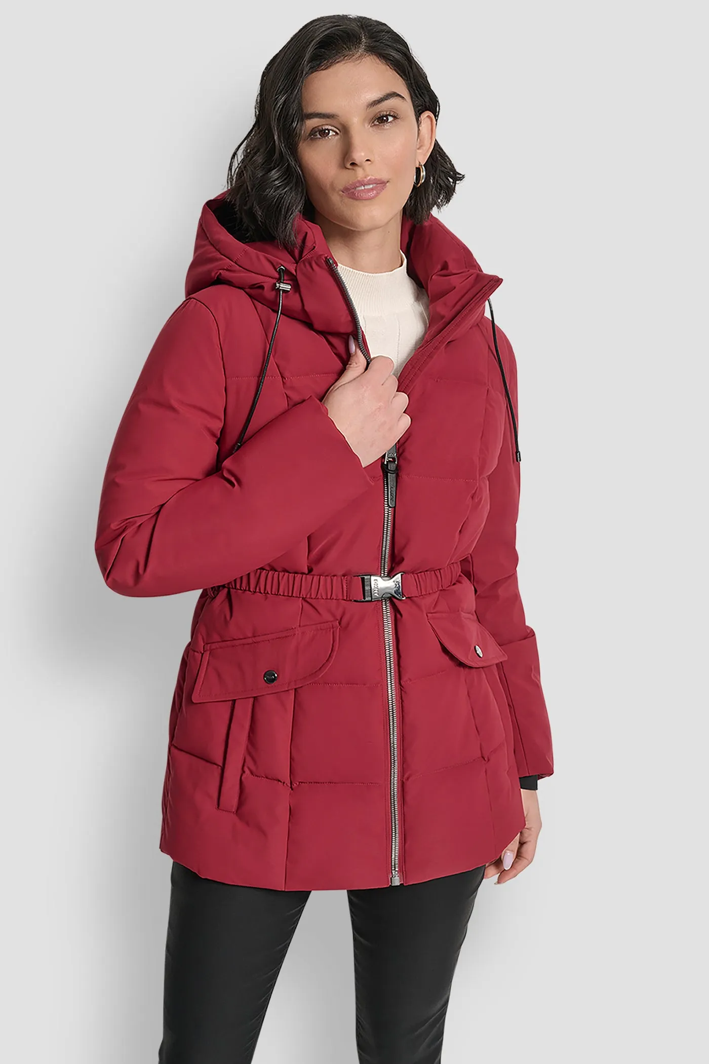 SHORT BELTED PUFFER JACKET sold by DKNY