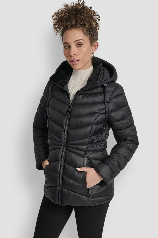 SHORT HOODED PUFFER JACKET sold by DKNY