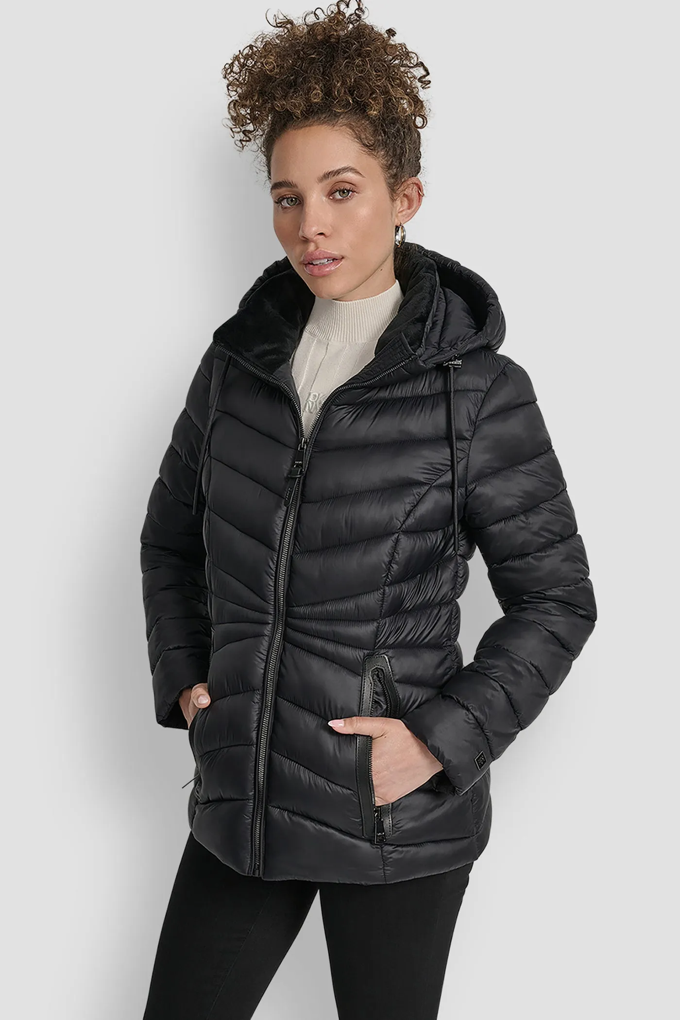 SHORT HOODED PUFFER JACKET sold by DKNY