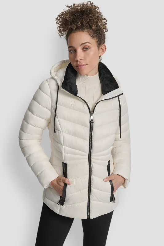 SHORT HOODED PUFFER JACKET sold by DKNY