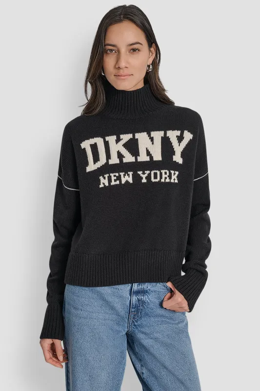 LOGO INTARSIA MOCK-NECK SWEATER sold by DKNY