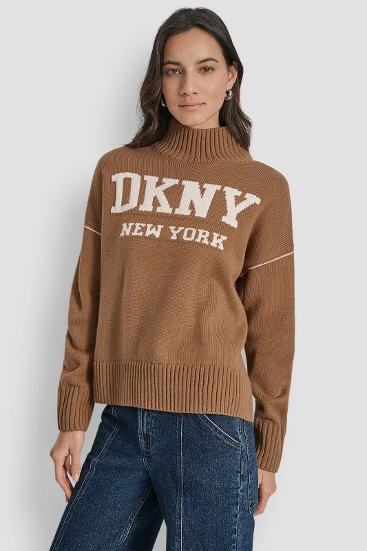 LOGO INTARSIA MOCK-NECK SWEATER sold by DKNY