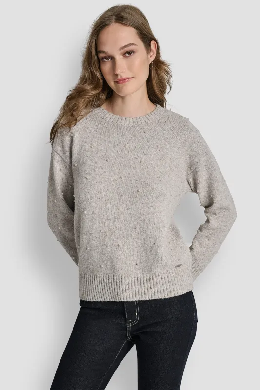 LONG SLEEVE RELAXED CREWNECK ALLOVER PEARL SWEATER sold by DKNY
