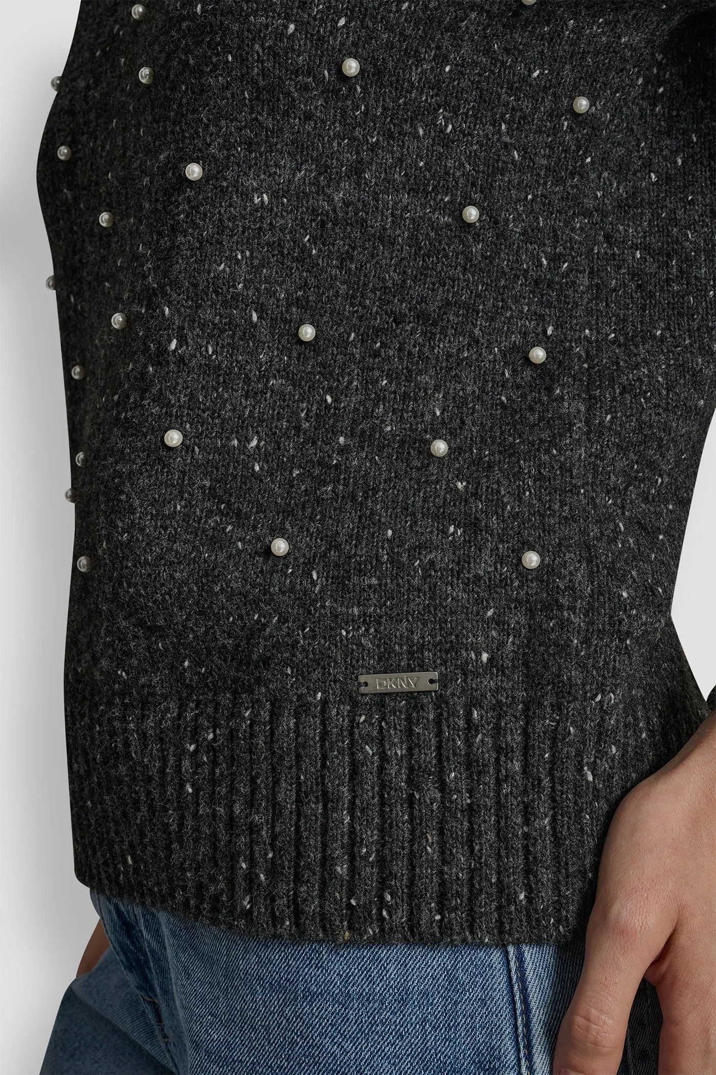 LONG SLEEVE RELAXED CREWNECK ALLOVER PEARL SWEATER sold by DKNY product image thumbnail 4