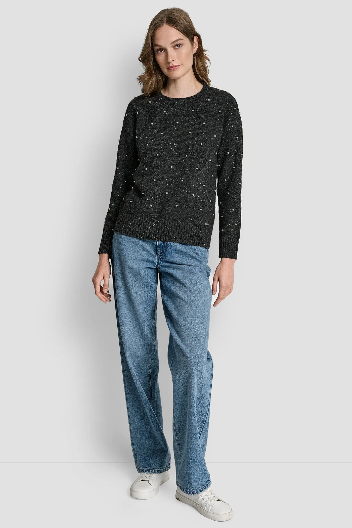 LONG SLEEVE RELAXED CREWNECK ALLOVER PEARL SWEATER sold by DKNY product image thumbnail 5