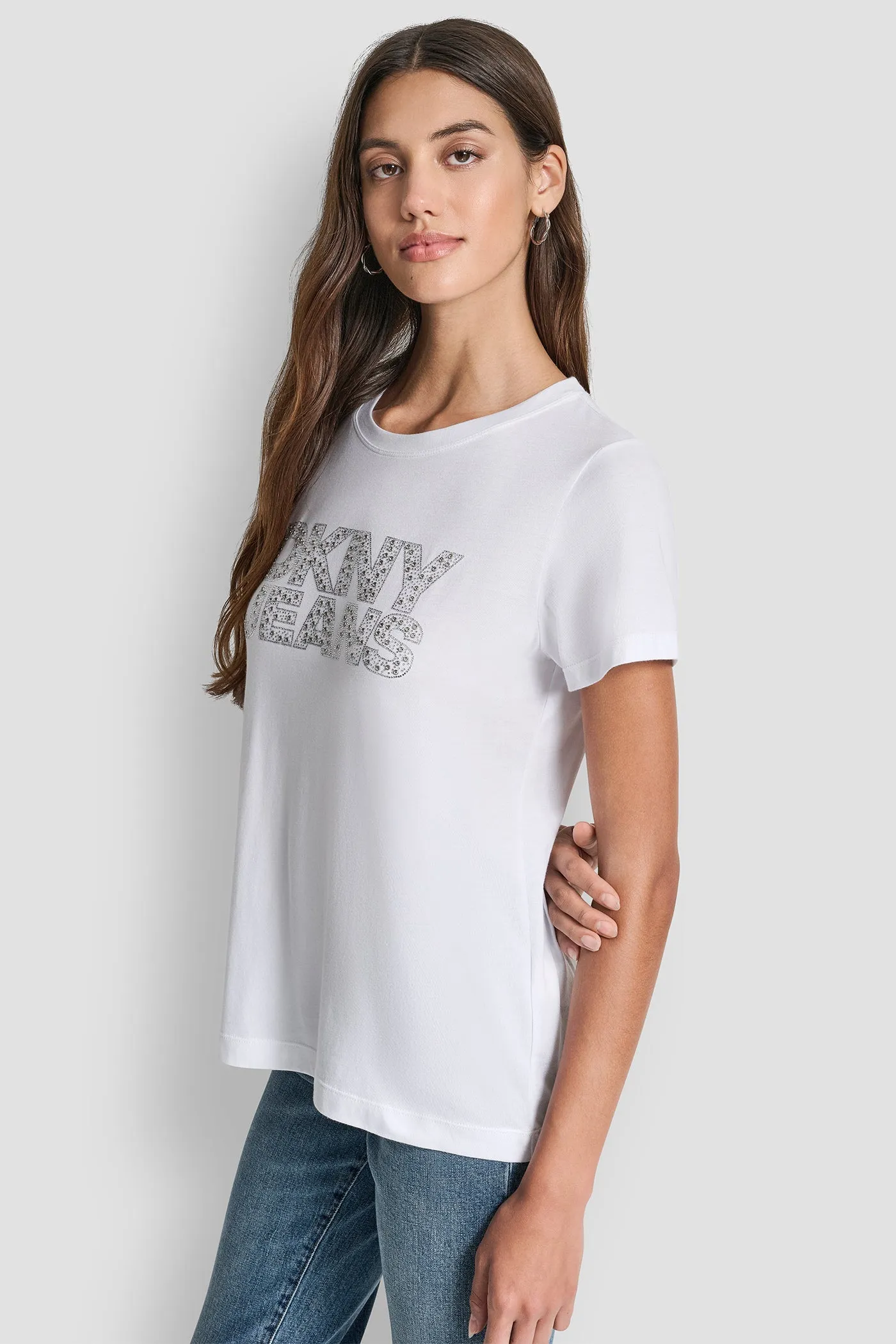 DKNY JEANS STACKED MINI RHINESTONE LOGO CREW NECK sold by DKNY product image thumbnail 3