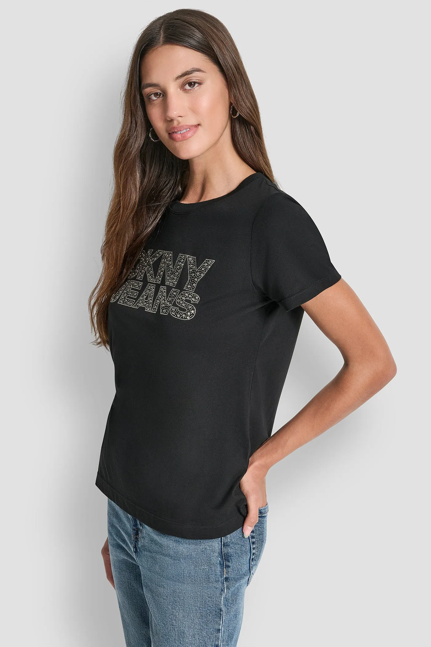 DKNY JEANS STACKED MINI RHINESTONE LOGO CREW NECK sold by DKNY product image thumbnail 3