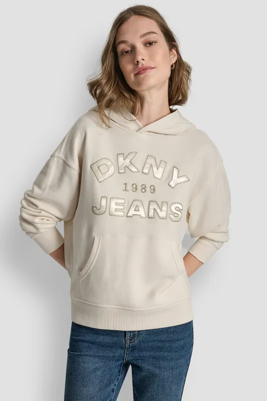 DKNY JEANS SATIN APPLIQUE CHAINSTITCH LOGO SWEATSHIRT sold by DKNY