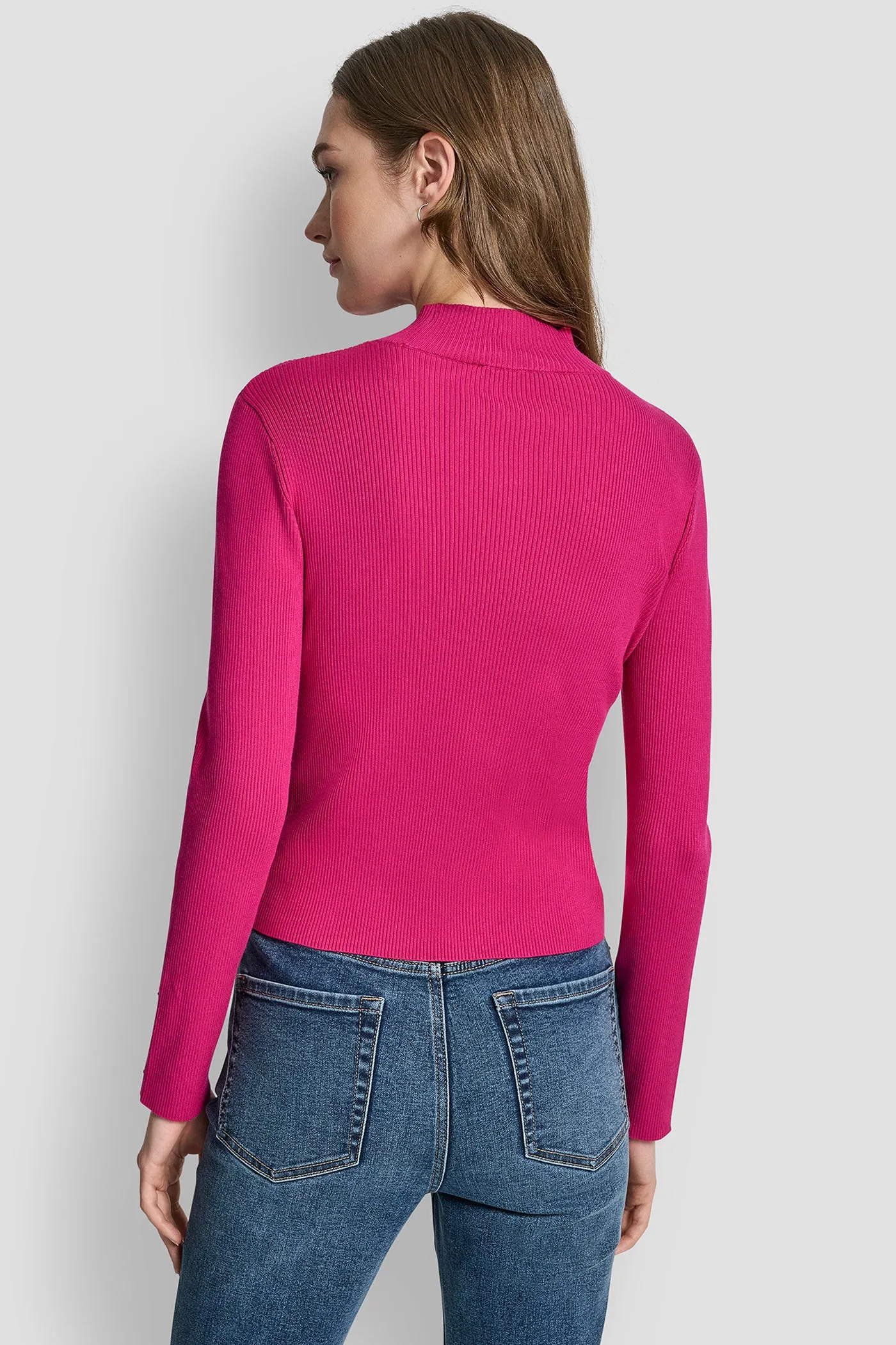 RIB LONG SLEEVE MOCK NECK WITH RHINESTONES AT CUFF sold by DKNY product image thumbnail 5