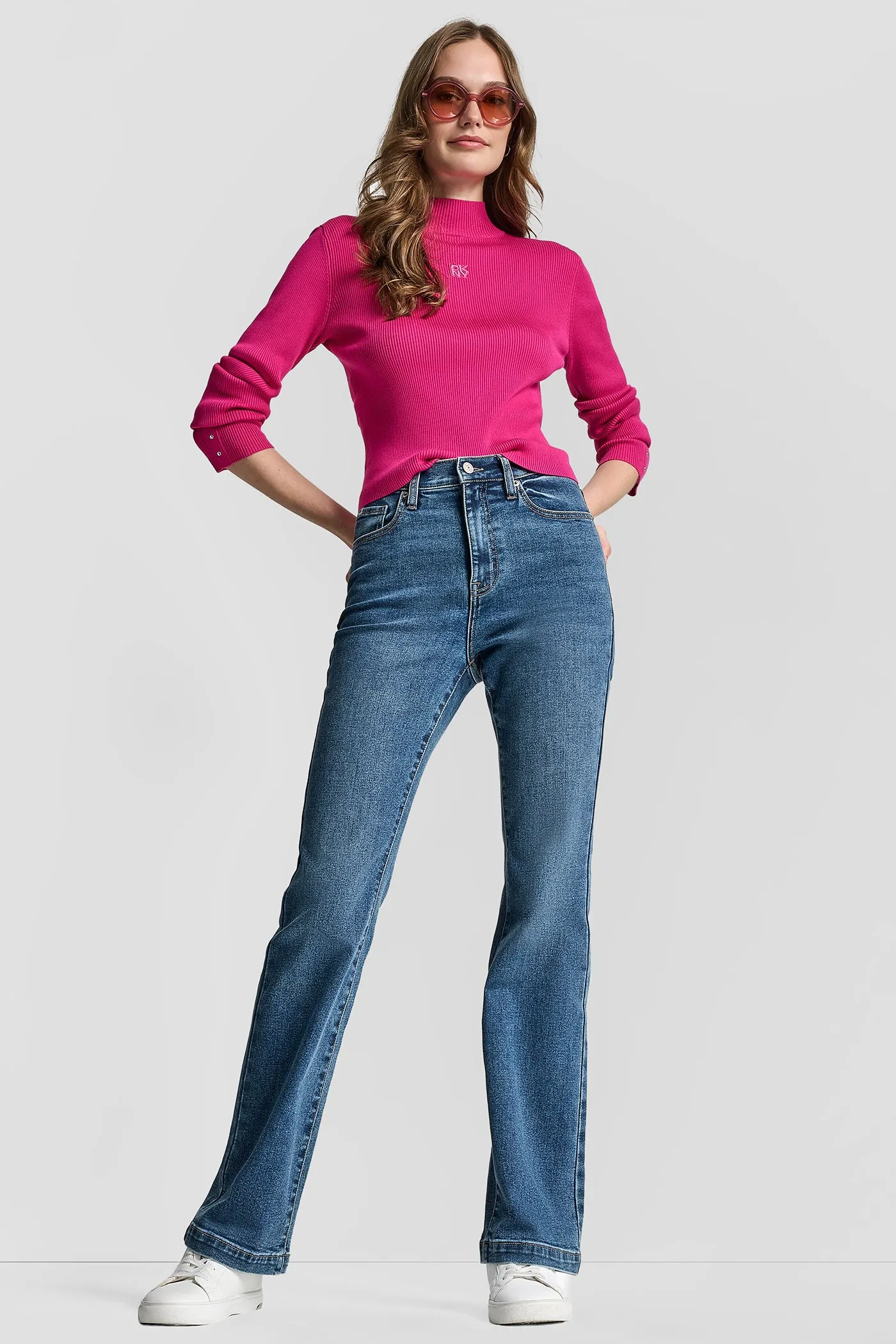 RIB LONG SLEEVE MOCK NECK WITH RHINESTONES AT CUFF sold by DKNY product image thumbnail 2